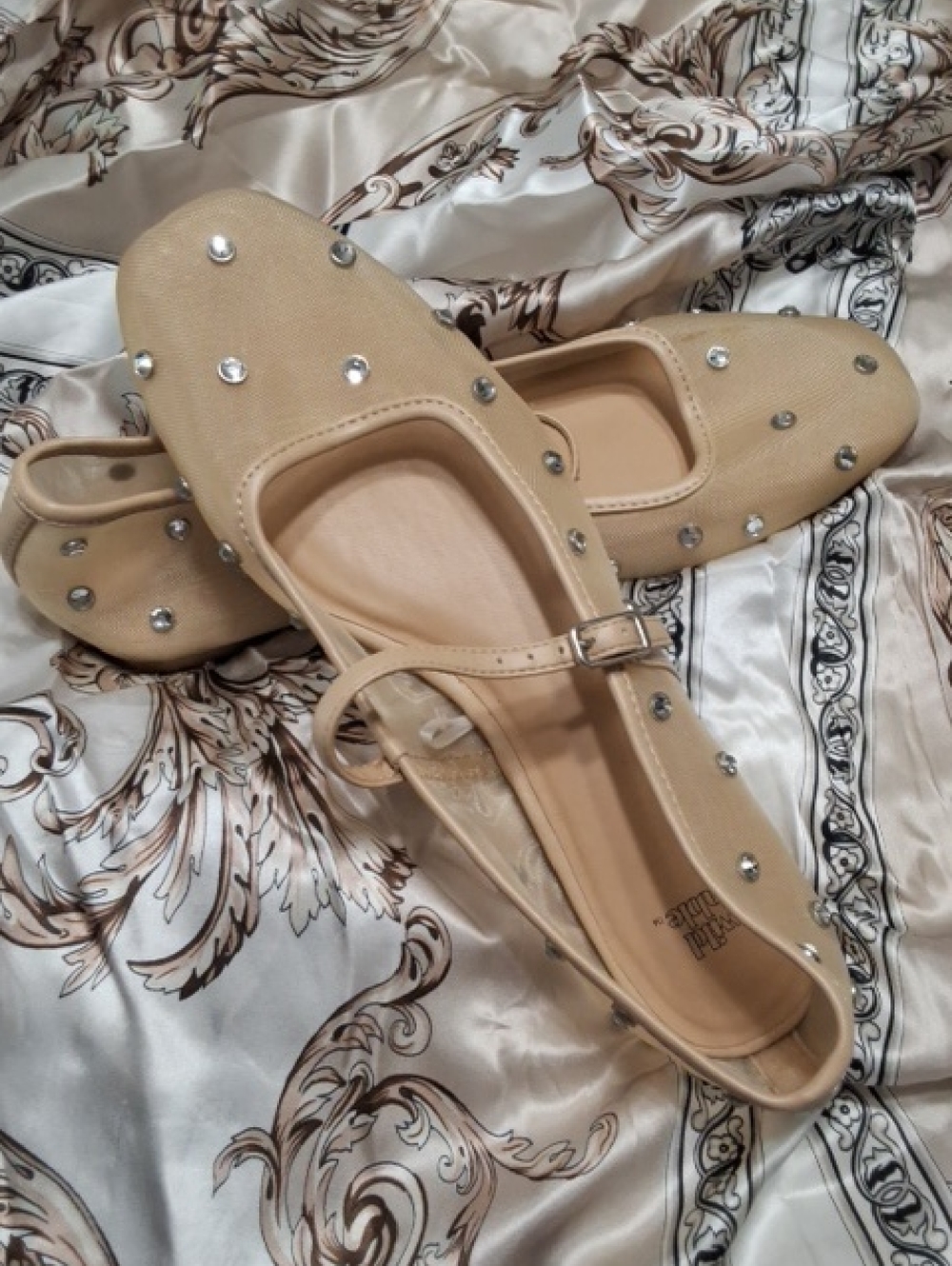 Wild Fable Beige Studded Mary Jane Flats